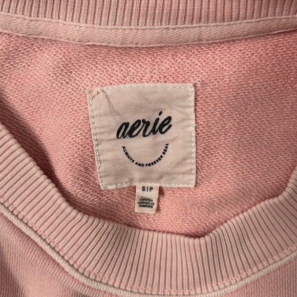 Aerie Cropped Pullover Sweatshirt Women's Pink Crew Neck Ribbed Casual Small - Picture 5 of 8